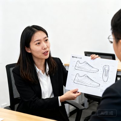 蜘蛛体育产品经理陈芳的头像照片，专注的女性在产品原型图前讨论方案